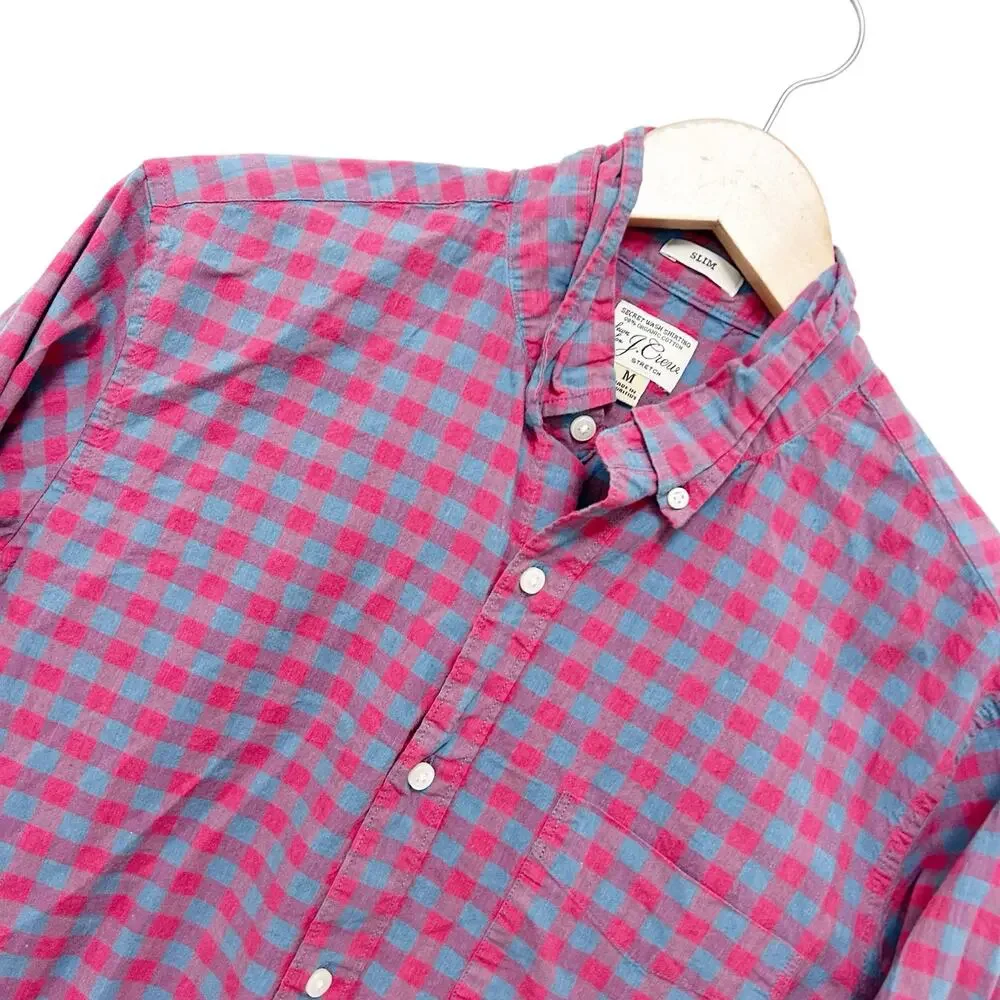 J. Crew Plaid Organic Cotton Slim Fit Long Sleeve Button Down Sz M